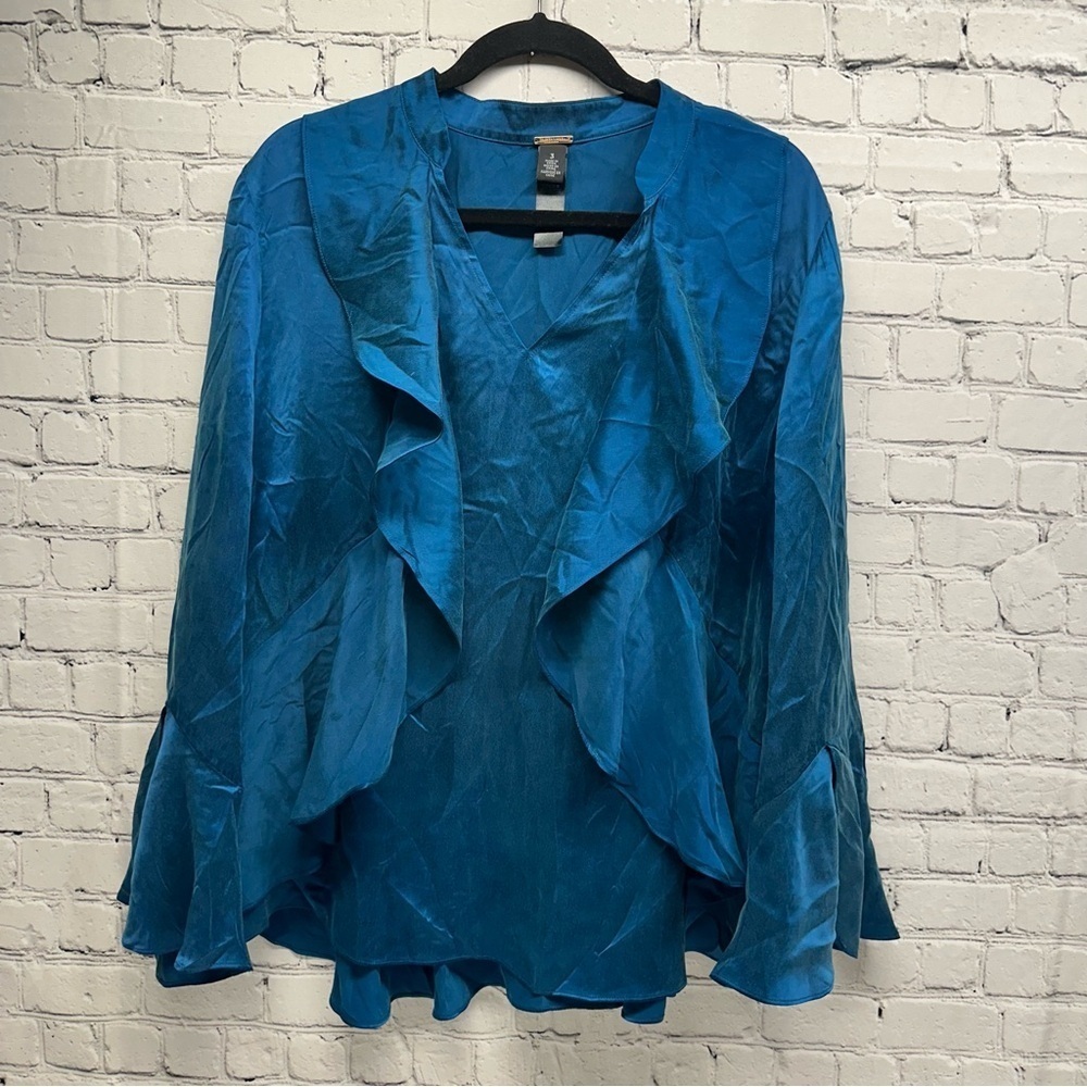 Black label by chicos silk Blue Ruffled Blouse size 3
